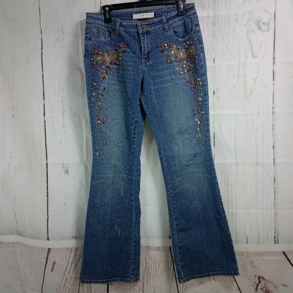 Mix It Embellishment Distressed Blue Jeans - Picture 1 of 5